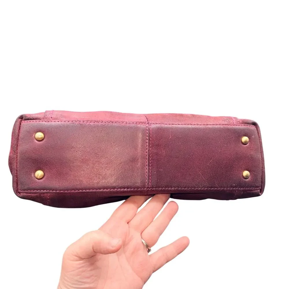 Nino Bossi Burgundy Leather Hobo Bag Whipstitch Boho Shoulder Purse